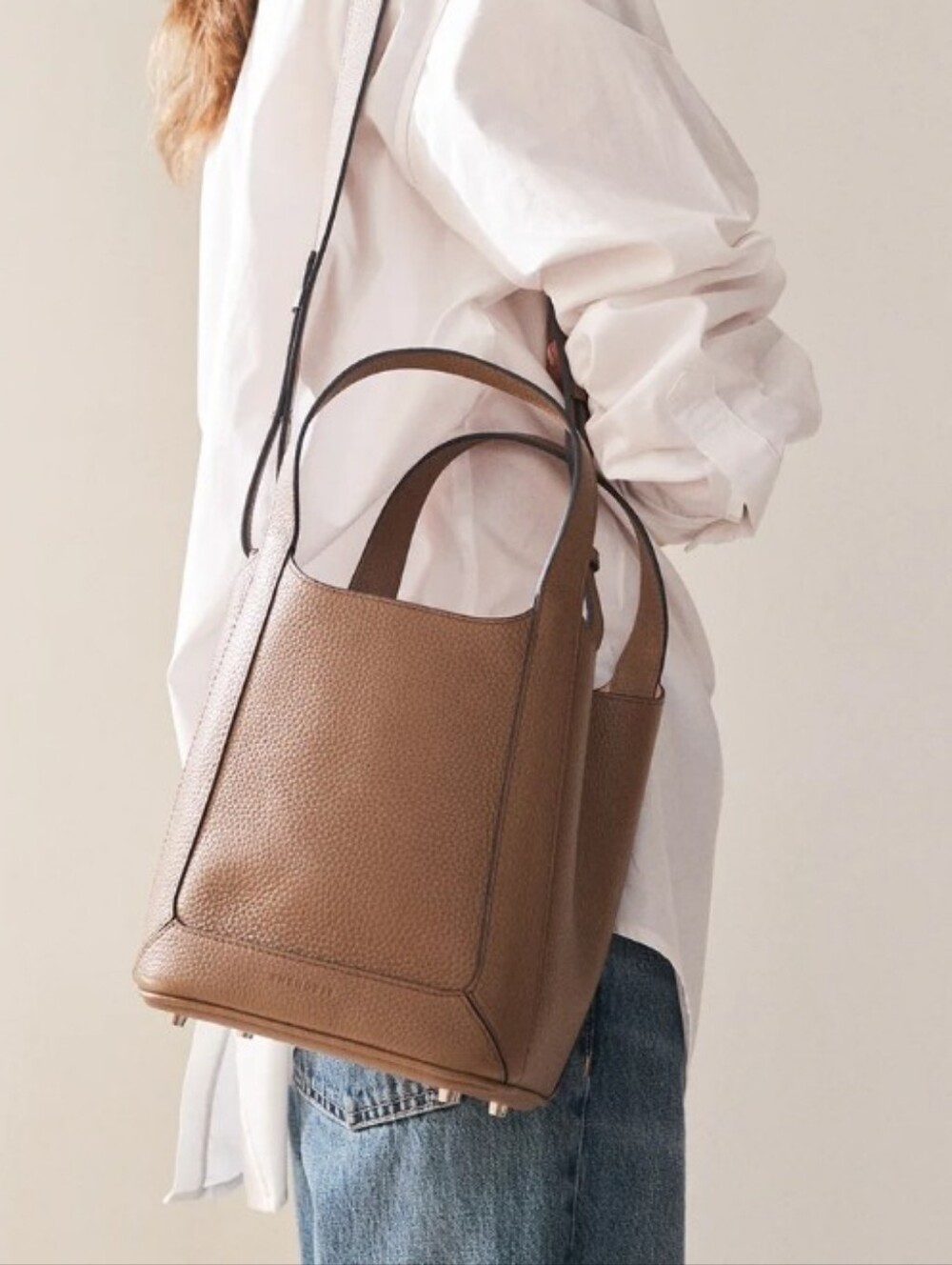 The Horse Alexie Tote In Taupe Pebbled Leather